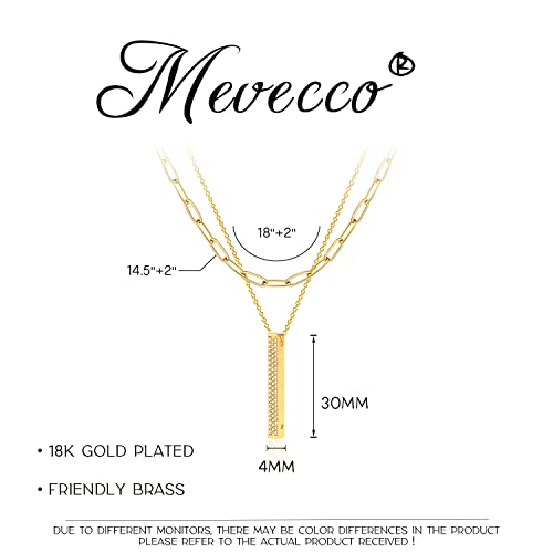 MEVECCO Dainty Pendant Layered Necklaces for Women | 18K Gold Plated Brass, 2-Piece Set With A Choker-Length Upper Layer, Wear Together Or Separately, Refined Everyday Style - style: Layer Vertical Bar