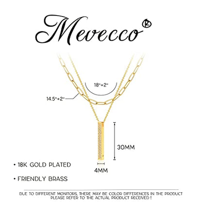 MEVECCO Dainty Pendant Layered Necklaces for Women | 18K Gold Plated Brass, 2-Piece Set With A Choker-Length Upper Layer, Wear Together Or Separately, Refined Everyday Style - style: Layer Vertical Bar
