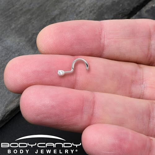 Body Candy 14k White Gold 2mm Cubic Zirconia Nose Stud Screw 20 Gauge