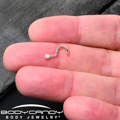 Body Candy 14k White Gold 2mm Cubic Zirconia Nose Stud Screw 20 Gauge