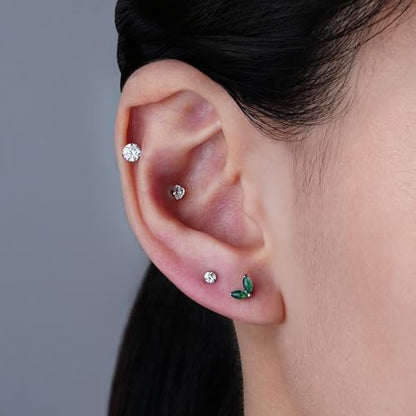 1PC ASTM F136 Titanium Piercing Jewelry for Tragus Conch Helix Flat Labret 18G 6mm 8mm, Cartilage Earring Flatback Stud - color: Moss Agate Grass - Tit