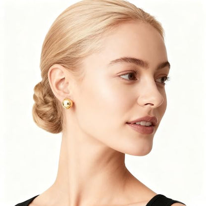 FAN&LOUIS Gold Ball Clip On Earrings, 24K Gold Plated Chunky Half Ball Earrings for Women Non-Pierced Ears Trendy Lightweight Hypoallergenic Clip-On Earrings - style: Gold