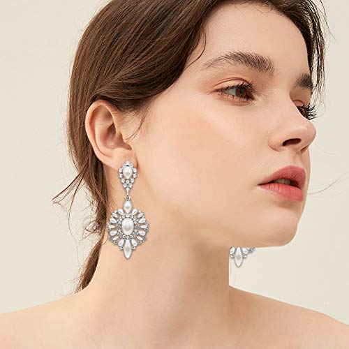 Flower Teardrop Bridal Wedding Dangle CZ Earrings in Silver/Gold Tone for Women Girl Bride Gift … - color: A-Z