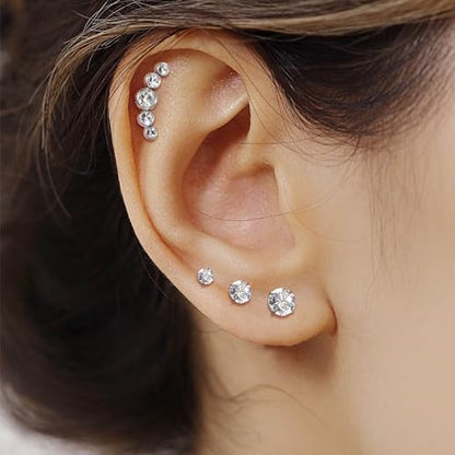 Lantine 16g CZ Crawler Flat Back Stud Earrings Set G23 Titanium Cartilage Tragus Daith Helix Piercing Jewelry 20g Flat Screw 2nd 3rd Lobe FlatBack Earrings - color: CZ, size: 16g 10mm