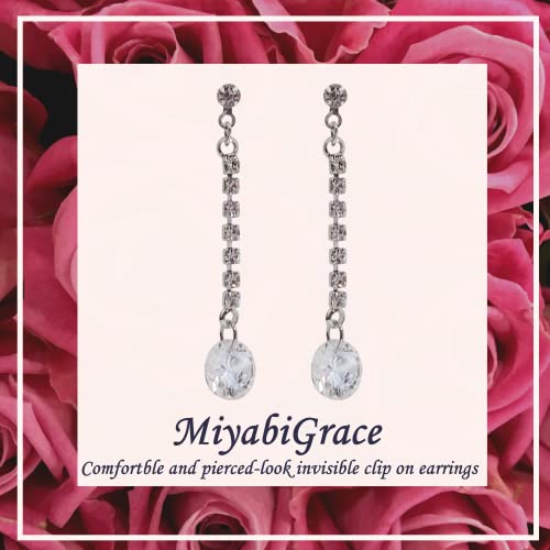 Drop Cubic Zirconia Invisible Clip On Earrings for Women Not Pierced Gold Teardrop Sqaure CZ Crystal Dangle Gold Silver Comfortable Clip On Earrings Bridal Wedding Prom - color: Round Silver