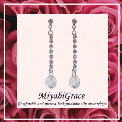 Drop Cubic Zirconia Invisible Clip On Earrings for Women Not Pierced Gold Teardrop Sqaure CZ Crystal Dangle Gold Silver Comfortable Clip On Earrings Bridal Wedding Prom - color: Round Silver