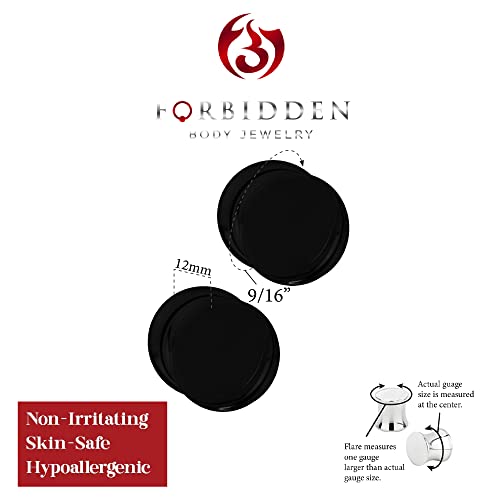 Forbidden Body Jewelry 8mm - 14mm Acrylic Ear Gauges, Solid Double Flared Saddle Plug Earrings Sold in Pairs - style: 14mm (9/16 Inch) Black