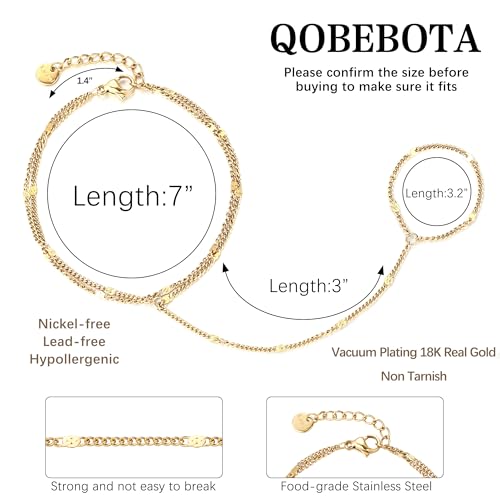 Hand Chain Bracelet Stainless Steel Gold Handchain Bracelets | Non Tarnish Handchain Bracelet for Women Summer Essentials Gold Link Bracelet Beach Waterproof Jewelry - color: Gold Double Layer