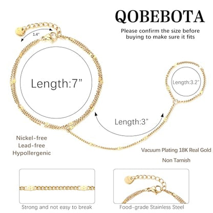 Hand Chain Bracelet Stainless Steel Gold Handchain Bracelets | Non Tarnish Handchain Bracelet for Women Summer Essentials Gold Link Bracelet Beach Waterproof Jewelry - color: Gold Double Layer