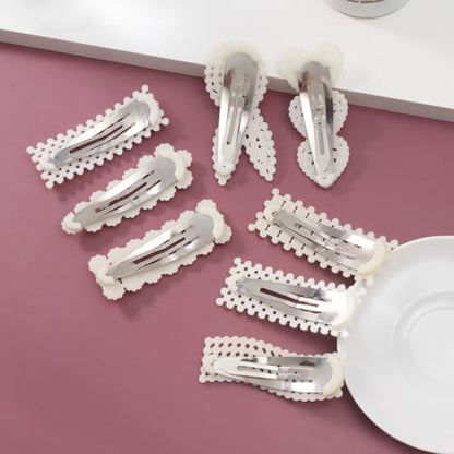 Simulated Pearl Hair Clips for Women | Cute Shapes Barrettes & Hair Clips for Women | Alligator Clips Hair Accessories for Short or Thick Hair | Fashion Hair Clips, White 8 Pcs