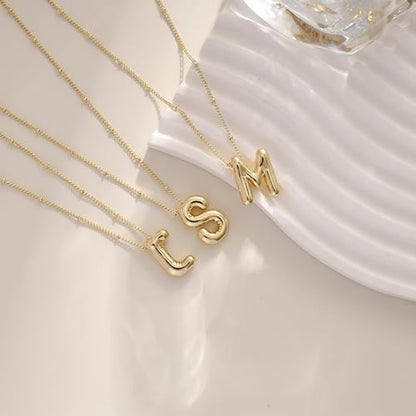 Ewrkbrㅤ Initial Necklaces for Women, 14k Gold Plated Bubble Letter Necklace Chunky Gold Necklace Dainty Charm Initial Necklaces for Women Trendy Custom Preppy Stocking Stuff Necklace Christmas Gifts - color: Gold, style: M