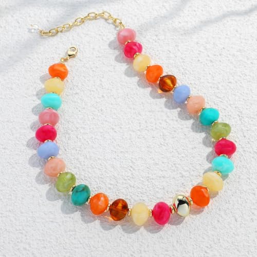 Chunky Beaded Necklace for Women Trendy Multicolor Resin Beads Choker Necklaces Boho Summer Statement Necklace Chunky Heart Jewelry - color: Irregular bead necklace-colorful
