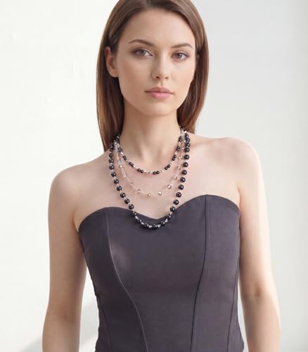 Noessla Layered Beaded Necklaces for Women - 3 Strand Boho Statement Choker Fashion Jewelry Gifts - color: Black