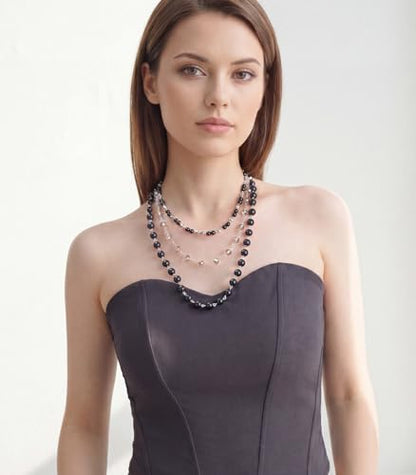 Noessla Layered Beaded Necklaces for Women - 3 Strand Boho Statement Choker Fashion Jewelry Gifts - color: Black