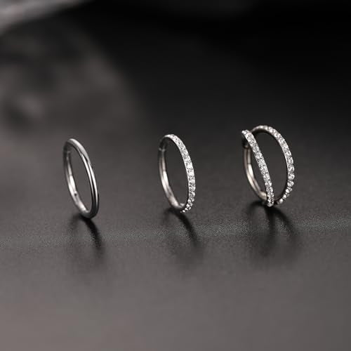 FUNLMO 3Pcs Nose Rings Double Hoop Nose Ring Conch Daith Tragus Helix Rook Piercing Jewelry Surgical Steel Cartilage Earring Conch Hoop Earring Septum Jewelry Lip Ring - color: Style 2: Silver