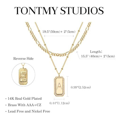 Gold Initial Necklace for Women 14K Gold Plated Figaro Chain Choker Layered Necklaces Set Bar Rectangle Pendant Necklaces Simple Dainty Letter Necklace Everyday Gold Jewelry - style: Letter E