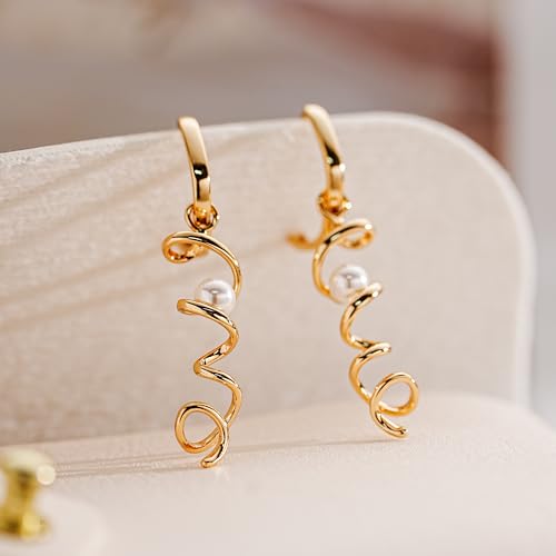 YOIHUR Drop Dangle Pearl Earrings for Women, Dainty 14K Gold Plated Pearl Hoop Earrings Hypoallergenic Wedding Pearls Dangle Earrings Jewelry Gift for Women Bridal - color: Gold-Special Pearl Earrings