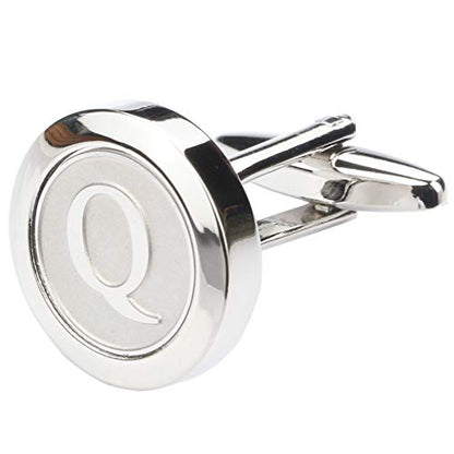 Mens Classic Stainless Steel Initial Cufflinks 26 Alphabet Initial Letter Cufflinks Business Wedding Shirts A-Z - style: Q