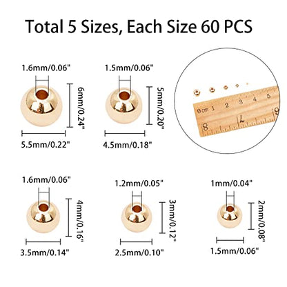 PH PandaHall 14K Gold Plated Spacer Beads, 300pcs Round Brass Beads 5 Size Metal Smooth Beads Seamless Ball Beads Long-lasting Little Beads for Summer Bracelet Necklace Jewelry DIY Crafts(2/3/4/5/6mm) - color: Gold
