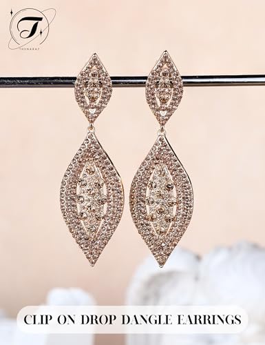 THUNARAZ Clip on Earrings for Women Non Pierced Glitter Rhinestone Crystal | Clip-On Earrings, Wedding Bridal Earrings, Non Pierced Ears, Dangle Earrings, Fake Earrings, Fashion Jewelry - color: Gold