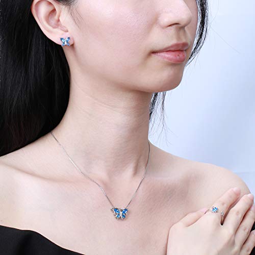 Aurora Tears Butterfly Jewelry,Women 925 Sterling Silver Butterflies Birthstone Pendant Necklace/Earrings/Rings Wedding Gift - color: C.March-set 2