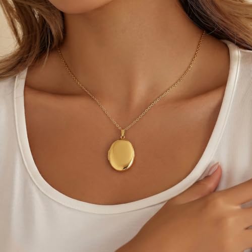 PHOCKSIN Personalized Locket Necklace for Women Photo Necklace with Customized Picture Birth Flower Birthstone Customizable Birthday Gifts - color: #12-Oval Gold