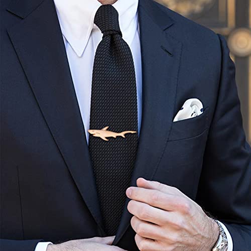 HAWSON 2 inch/ 2.2 inch Tie Clip for Men, Novelty Tie Bar Clip for Men and Boys, Interesting Tie Clip for Party - color: Brush Rose Gold Shark