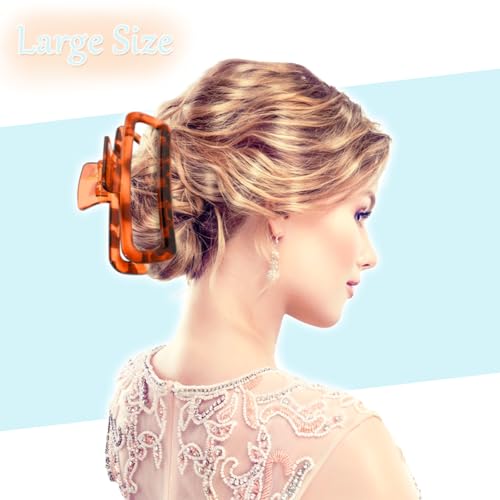 3 Pack Hair Claw Clips 5.1 Inch Large Square Rectangle Jaw Clips Plastic Hollow Strong Hold XL Claw Clip for Thick Curly Long Hair Women Glossy Black Amber Red Yellow - color: Glossy Black&Amber Red&Yellow