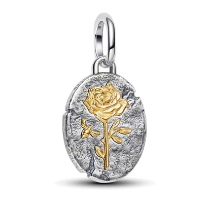 925 Sterling Silver Dangle Charm Fit Women Bracelet And Necklaces Jewelry | Medallion Pendants Beads Jewelry Charms for Women Fashion Gift Family Friends Mother's Day - color: Rose Medallion Charm M1787