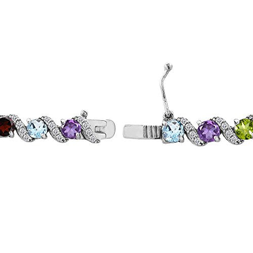 B. BRILLIANT Sterling Silver Genuine, Created or Simulated Gemstone Round S Design Tennis Bracelet for Women - color: Multi Gem - Sterling Silver