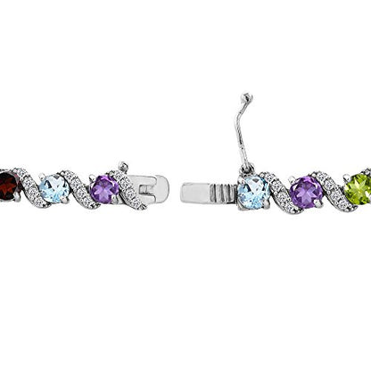 B. BRILLIANT Sterling Silver Genuine, Created or Simulated Gemstone Round S Design Tennis Bracelet for Women - color: Multi Gem - Sterling Silver