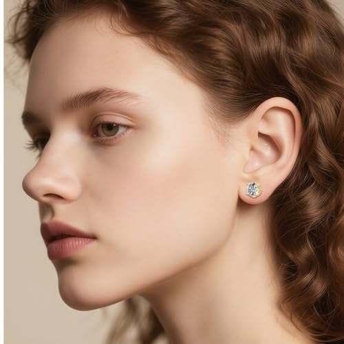 Hypoallergenic Cubic Zirconia Stud Earrings for Women & Men 24K Gold Plated Sterling Silver Post, CZ Simulated Diamond Halo Studs Sensitive Ear Friendly Gift (ED-31) - color: Gold 01