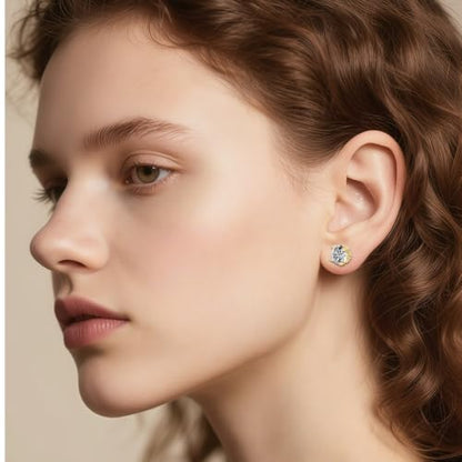 Hypoallergenic Cubic Zirconia Stud Earrings for Women & Men 24K Gold Plated Sterling Silver Post, CZ Simulated Diamond Halo Studs Sensitive Ear Friendly Gift (ED-31) - color: Gold 01