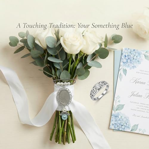 NIIIYTYB Wedding Bouquet Photo Charms for Bride Something Blue Memory Pendant Memorial Charm Pins for Bridal Bouquets Picture Ideas for Wedding Remembrance Photo Charm for Loved Ones