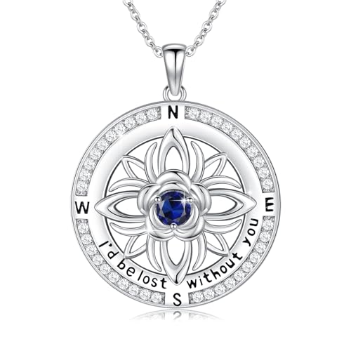 Compass Necklace Sterling Silver Nautical Graduation Gift | 925 Sterling Silver compass pendant with meaningful nautical design, jewelry for women, graduation and travel gift - color: Silver-22