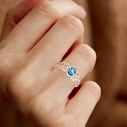 PRAYMOS 925 Sterling Silver Ring Birthstone Ring Turquoise Moss White Opal Ring for Women Celtic Knot Open Adjustable Thrumb Ring - color: Blue Topaz