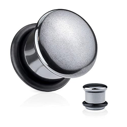Pierced Owl - Hematite Stone Domed Single Flare Plugs with O-Rings, Sold as a Pair - style: 6mm (2GA)