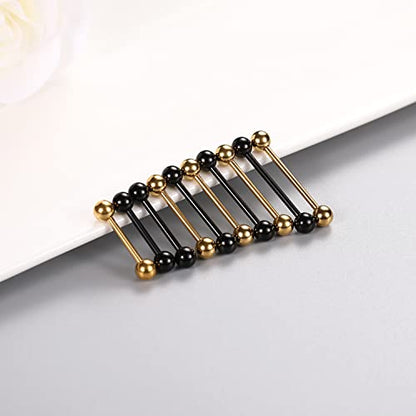 GAGABODY 5 Pairs Nipple & Tongue Rings - 14G Surgical Steel Screw Barbell - Straight, 12mm-20mm - color: Black+Gold