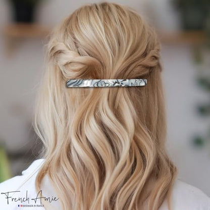 French Amie Long and Thin Gray Magma Large 4 Inch Hair Clip Barrette | Handmade Automatic For Girls Women Teens Adults Everyday Style - color: Grey Magma