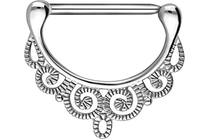 PIERCINGLINE 14G Surgical steel nipple piercing oriental design nipple jewelry barbell 1 PC - color: Silver, size: 16 mm bar length