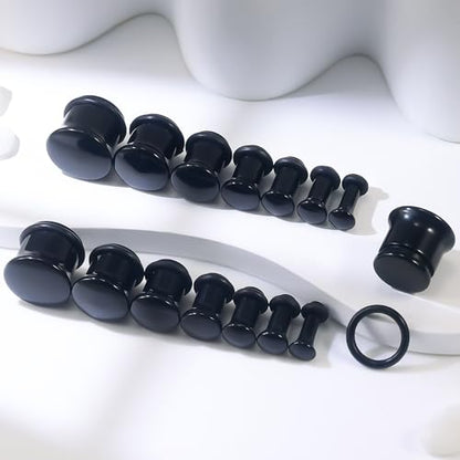 8G-12mm Solid Ear Plugs Tunnels for Women Men Single Flared Ears Gauge Plugs with O-Ring Stretcher Expander Piercing Body Jewelry Black White Clear Opalite 1 Pairs - color: Black, size: 00 Gauge(10mm) = 3/8 inch