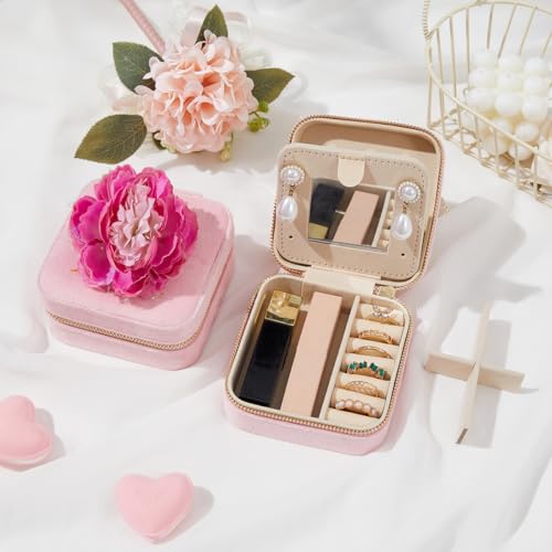 Smileshe Personalized Gifts for Mom Mothers Day, Birthday, Graduation Gift for Girls Fashion, Travel for Teen Girls Trendy Stuff, Velvet Jewelry Box with Flower, Letter B, Pink - color: PlushVelvet Pink-B