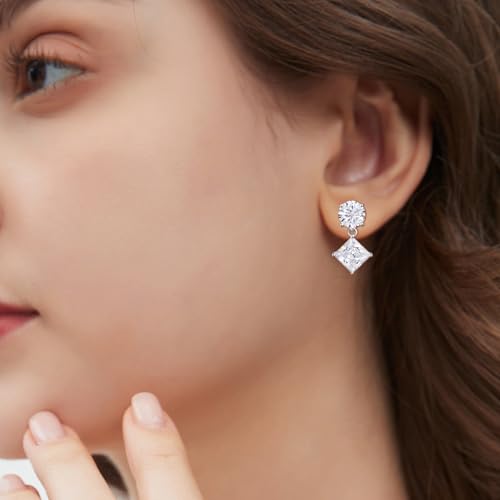 Cubic Zirconia Stud Earrings for Women,18K White Gold Plated,Women's 925 Sterling Silver Simulated CZ Earrings with Pear/Round/Princess/Oval Cut. - style: Princess-Round