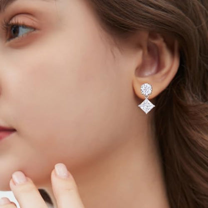 Cubic Zirconia Stud Earrings for Women,18K White Gold Plated,Women's 925 Sterling Silver Simulated CZ Earrings with Pear/Round/Princess/Oval Cut. - style: Princess-Round