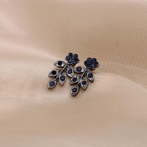 Austrian Crystal Rhinestone Choker Necklace Dangle Earring Link Bracelet Jewelry Set for Brides Bridesmaid Prom Costume Accessories for Women - color: Blue-Gunmetal