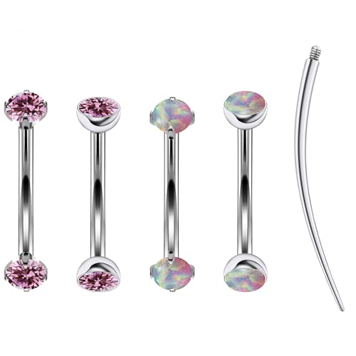 16g Rook Piercing Jewelry Titanium Internally Threaded Opal CZ Curved Barbell Eyebrow Tragus Helix Conch Lobe Labret Earrings Lip Rings Body Piercing Jewelry For Women Men 6mm 8mm 10mm - color: Pink Opal&CZ, size: 6mm