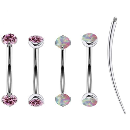 16g Rook Piercing Jewelry Titanium Internally Threaded Opal CZ Curved Barbell Eyebrow Tragus Helix Conch Lobe Labret Earrings Lip Rings Body Piercing Jewelry For Women Men 6mm 8mm 10mm - color: Pink Opal&CZ, size: 6mm