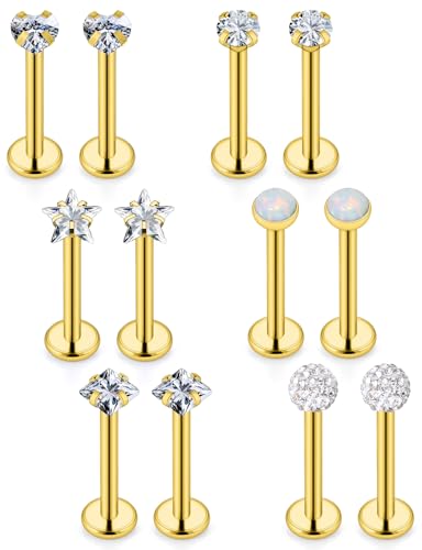 16G Flat Back Earrings Nose Studs 316L Surgical Steel Medusa Labret Monroe Lip Ring Tragus Forward Helix Conch Cartilage Lobe Earrings Stud Piercing Jewelry For Women Men Silver Gold