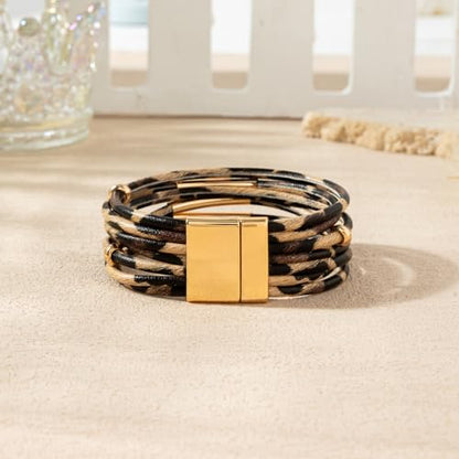 Rantanto Leather Wrap Bracelets For Women Gold Twist Lock Buckle Wrist Cuff | PU leather,Skin-friendly,Boho Stackable Wristband,Fashion Daily Jewelry,Trend Casual Party Bangle,Fit For Birthday, Holiday - color: Leopard Multi