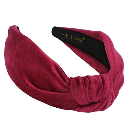 Headbands for Women are Classy. Rose Red Velvet Knotted Headband for Women is Chic. Fashion Designer Top Knot Head Band - color: Rose Red